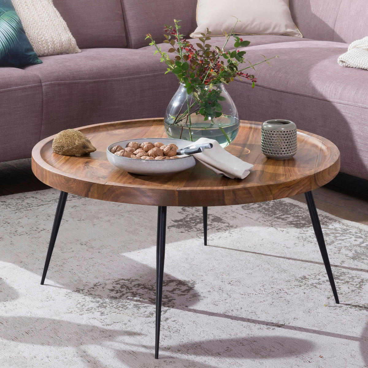 Couchtisch natur schwarz lackiert B/H/T: ca. 75x39x75 cm Couchtisch - natur/schwarz (75,00/39,00/75,00cm) - Wohnling