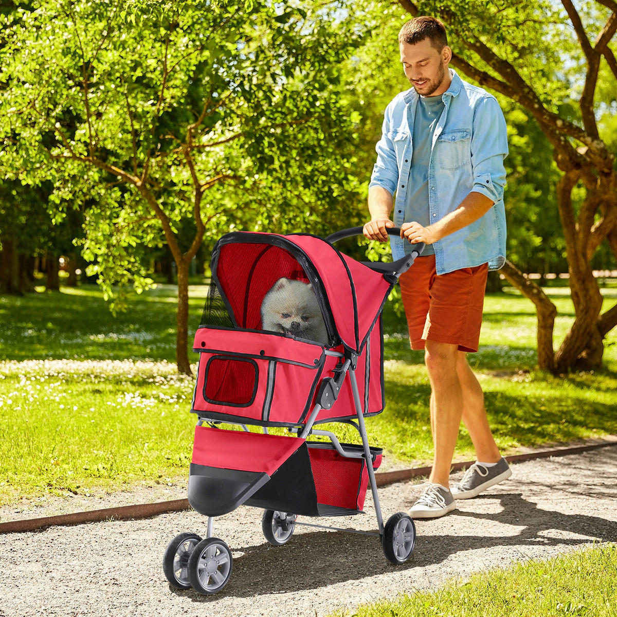 PawHut Hunde-Zubehör rot Polyester B/H/L: ca. 45x75x97 cm Hundewagen - rot (97,00/45,00/75,00cm) - PawHut