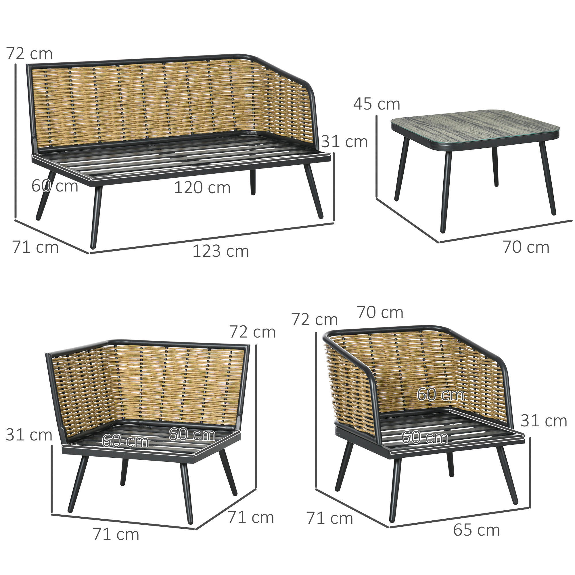 Outsunny Sitzgruppe sand Aluminium B/H/L...