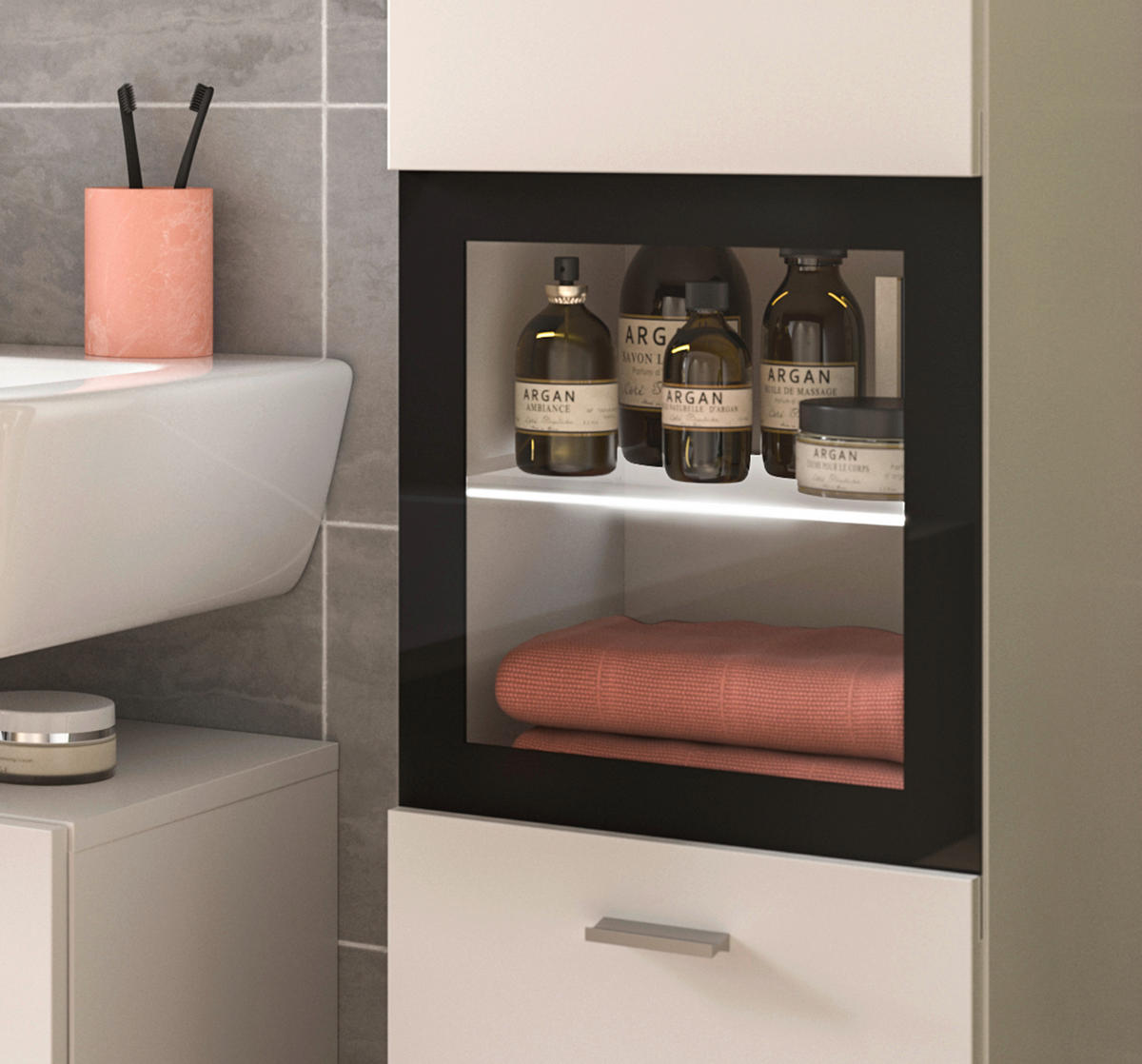 Badezimmer-Set BOSTON weiß schwarz B/H/T: ca. 137x186x33 cm BOSTON - weiß/schwarz (137,00/186,00/33,00cm) - xonox.home