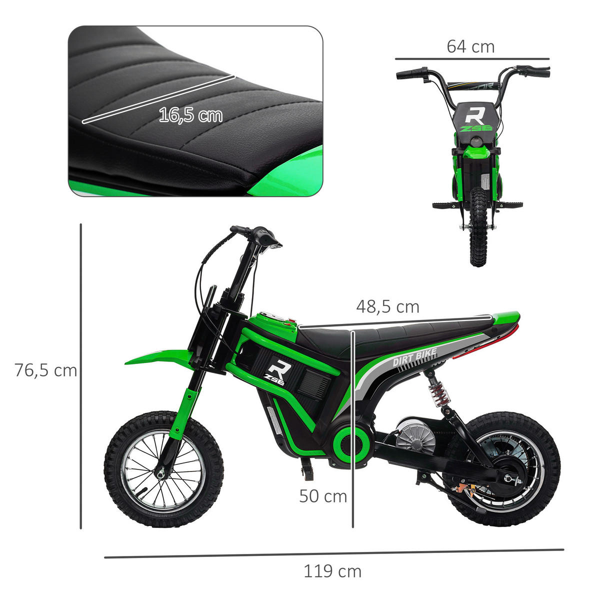 HOMCOM Kinder-Elektromotorrad grün B/H/L: ca. 64x76,5x119 cm Kinder-Elektromotorrad - grün (119,00/64,00/76,50cm) - HOMCOM