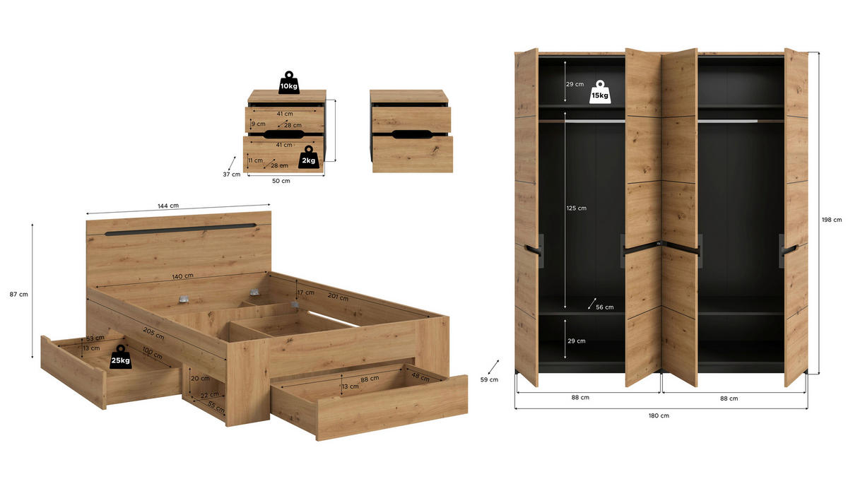 Schlafzimmer CANU, Set basaltgrau Artisan Nachbildung CANU, Set - basaltgrau - xonox.home