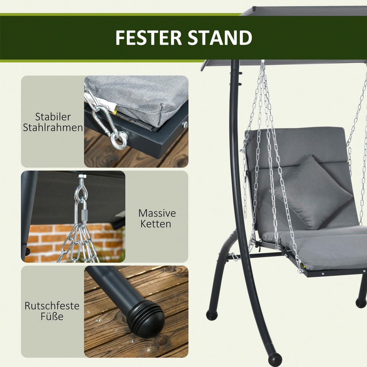 Outsunny Hollywoodschaukel dunkelgrau Stoff B/H/L: ca. 145x169x108 cm Hollywoodschaukel - dunkelgrau (108,00/145,00/169,00cm) - Outsunny