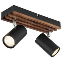 GLOBO Spot KAYDEN 57909-2 schwarz Metall Holz B/H/L: ca. 8x12,5x26 cm GU10 2 Brennstellen KAYDEN - schwarz (26,00/8,00/12,50cm) - GLOBO