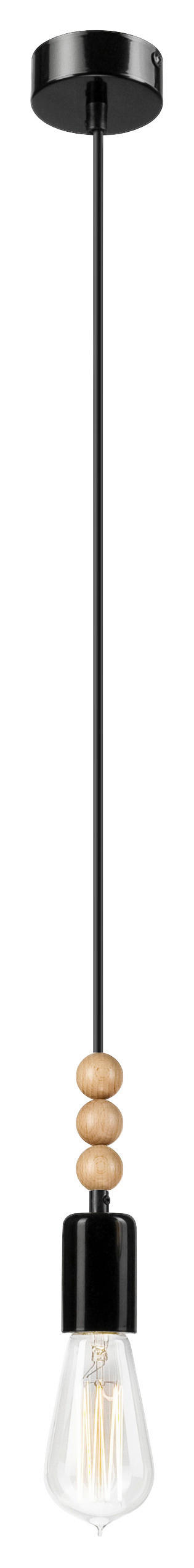 Lamkur Pendelleuchte SIMON 37349 schwarz Stahl Holz H/L: ca. 94x8 cm E27 1 Brennstellen Simon - schwarz (8,00cm) - Lamkur