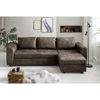 Ecksofa mit Bettfunktion und Bettkasten dunkelbraun B/T: ca. 245x155 cm Rise_L_2F.REC/BK_Ecksofa - dunkelbraun/schwarz (245,00/155,00cm)