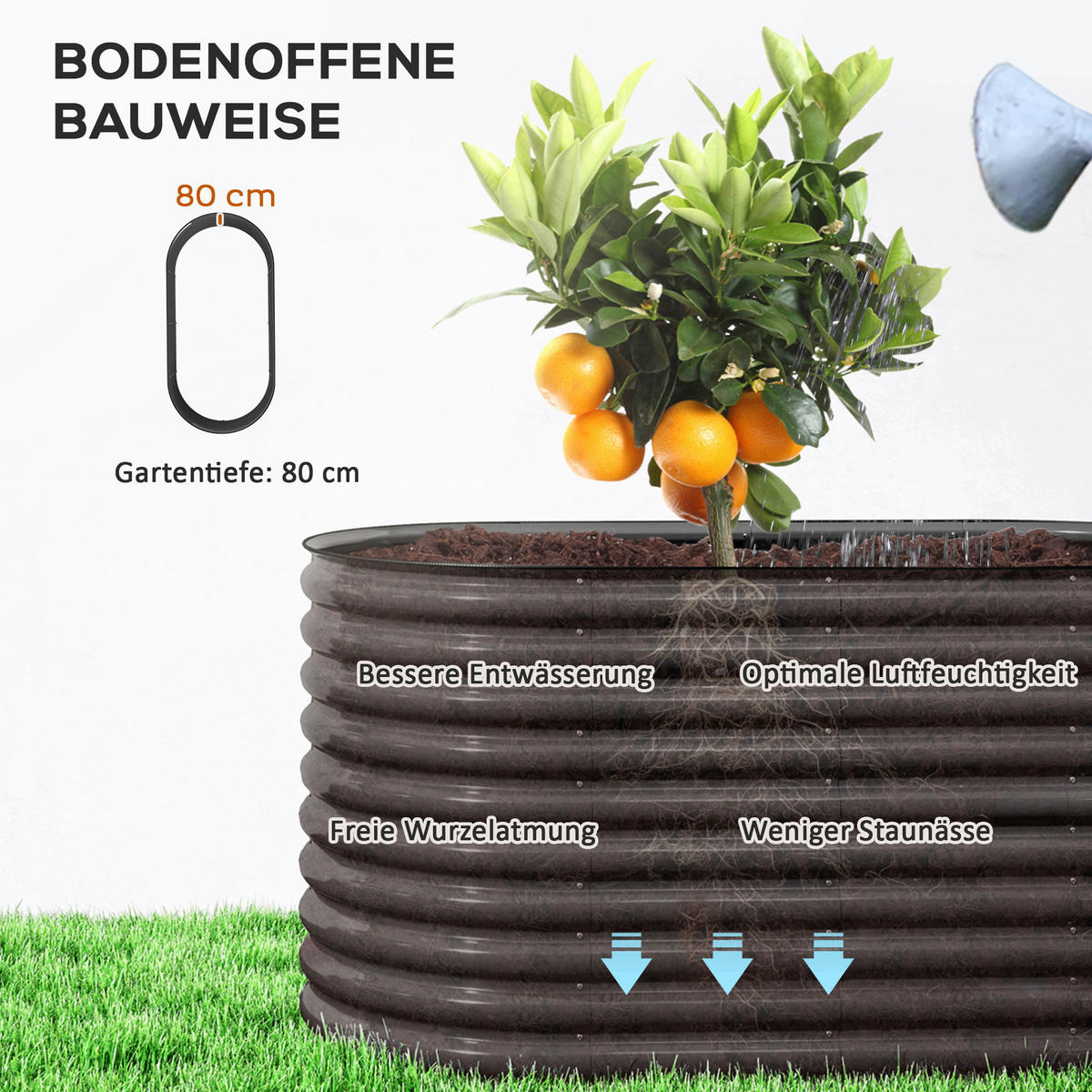 Outsunny Hochbeet dunkelgrau Stahl B/H/L: ca. 80x80x160 cm Hochbeet - dunkelgrau (160,00/80,00/80,00cm) - Outsunny