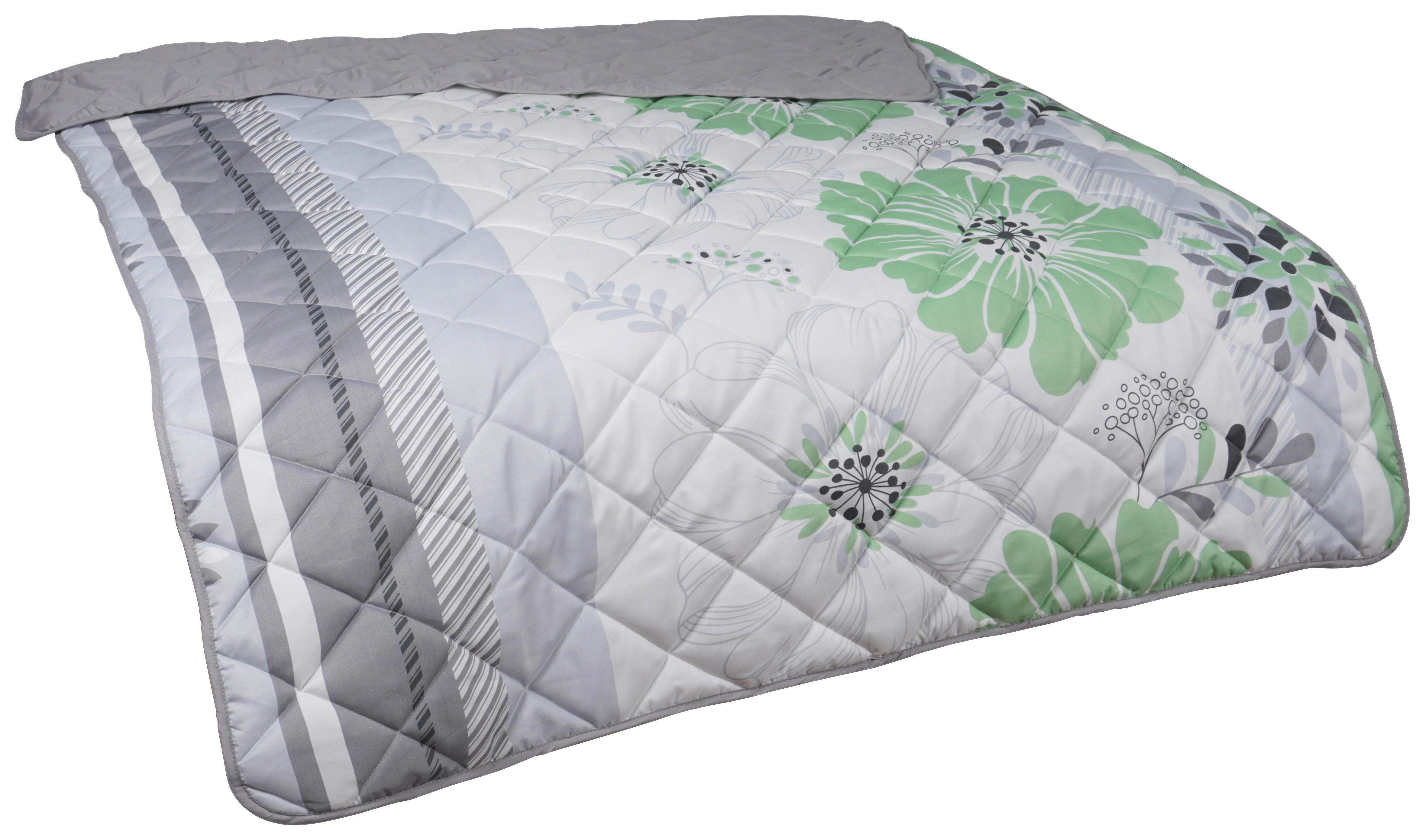 Steppbett Leichtsteppbett Blumen 135x200cm - grün/grau (135,00/200,00cm)
