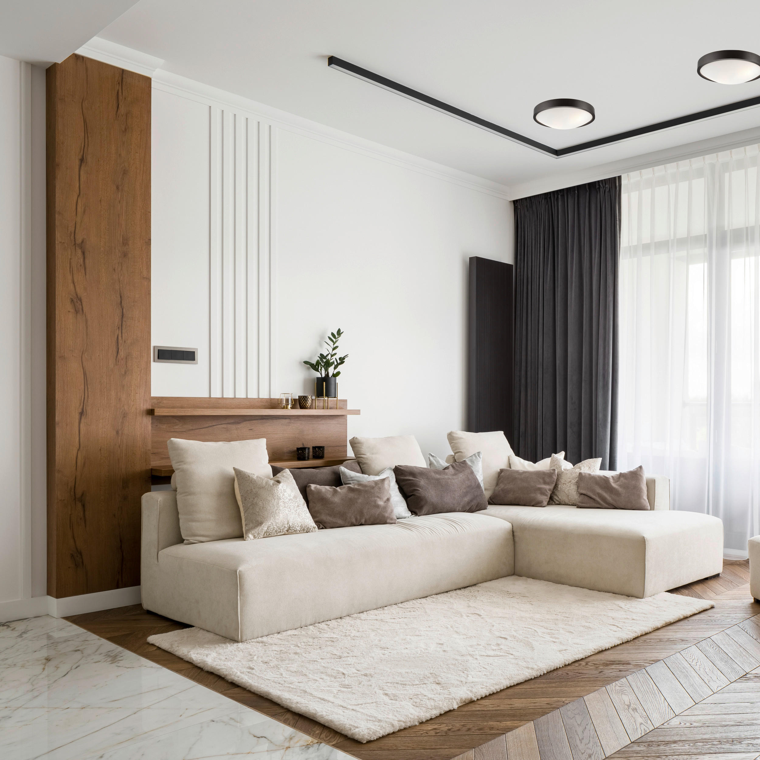 Thumbnail - Lamkur Deckenleuchte dunkelbraun Glas Holz B/H/L: ca. 38,5x12x38,5 cm 2 Brennstellen