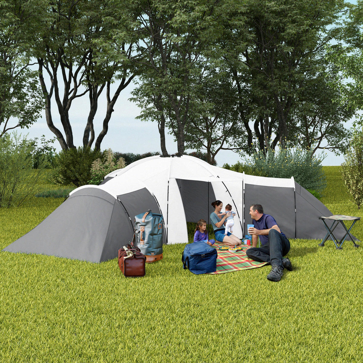 Outsunny Campingzelt B/H/L: ca. 615x225x615 cm Campingzelt - grau (615,00/615,00/225,00cm) - Outsunny