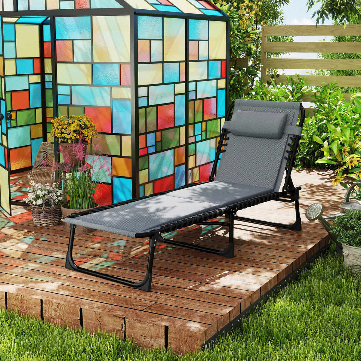 Outsunny Sonnenliege dunkelgrau Stahl B/H/L: ca. 68x36x189 cm Sonnenliege - dunkelgrau (189,00/68,00/36,00cm) - Outsunny