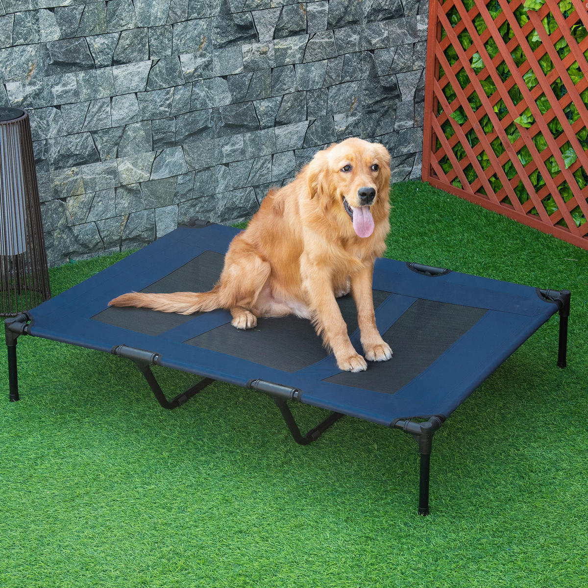 PawHut Hunde-Zubehör schwarz Edelstahl B/H/L: ca. 92x122x23 cm Hundebett - schwarz/dunkelblau (23,00/92,00/122,00cm) - PawHut