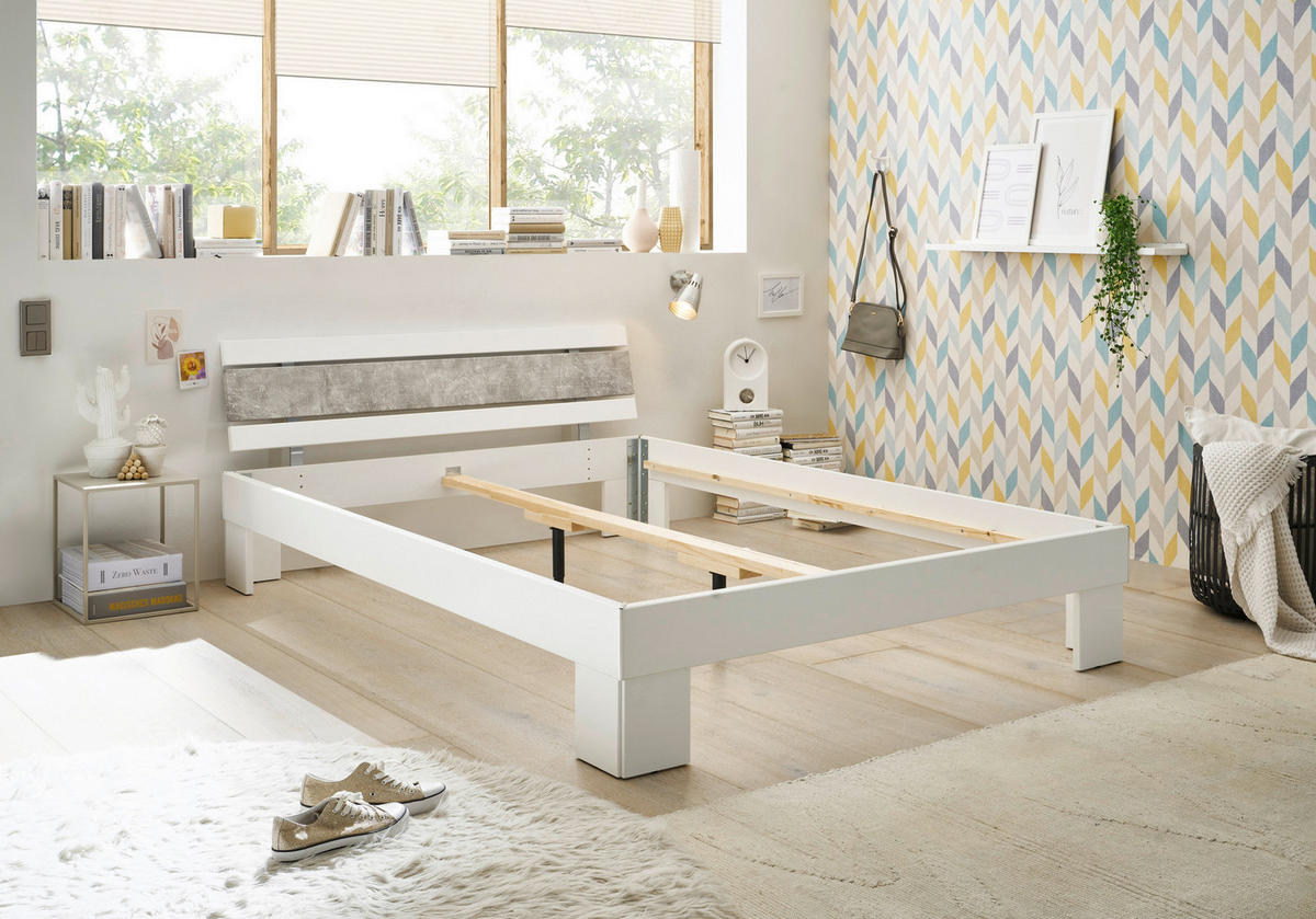 Futonbett Lyon weiß Beton Optik Liegefläche B/L: ca. 140x200 cm Lyon - Beton/weiß (146,00/69,00/211,00cm)