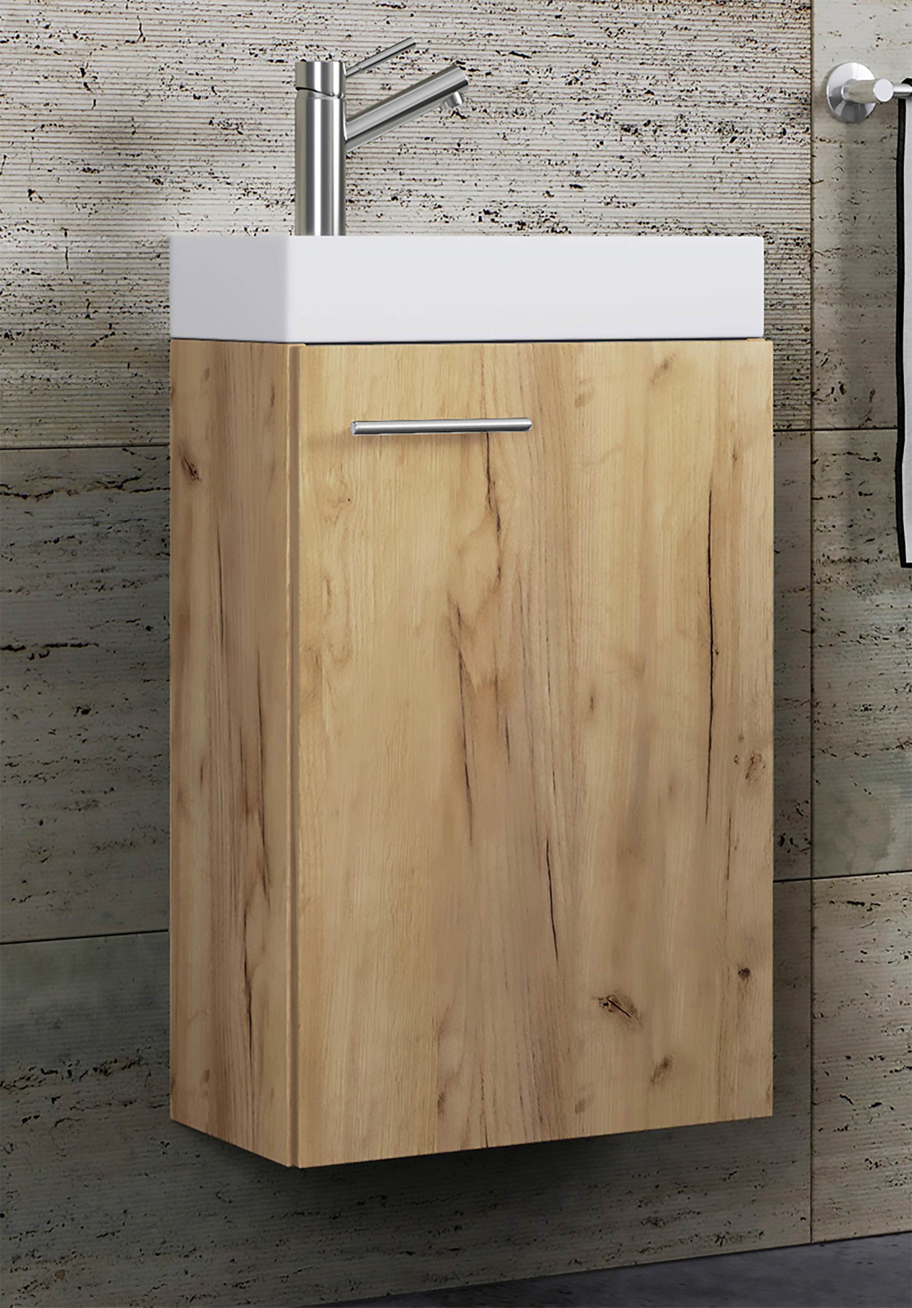 Waschplatz Slito Eiche Honig Nachbildung weiß B/H/T: ca. 41x68x22 cm Slito - Eiche/weiß (41,00/68,00/22,00cm) - VCM Möbel