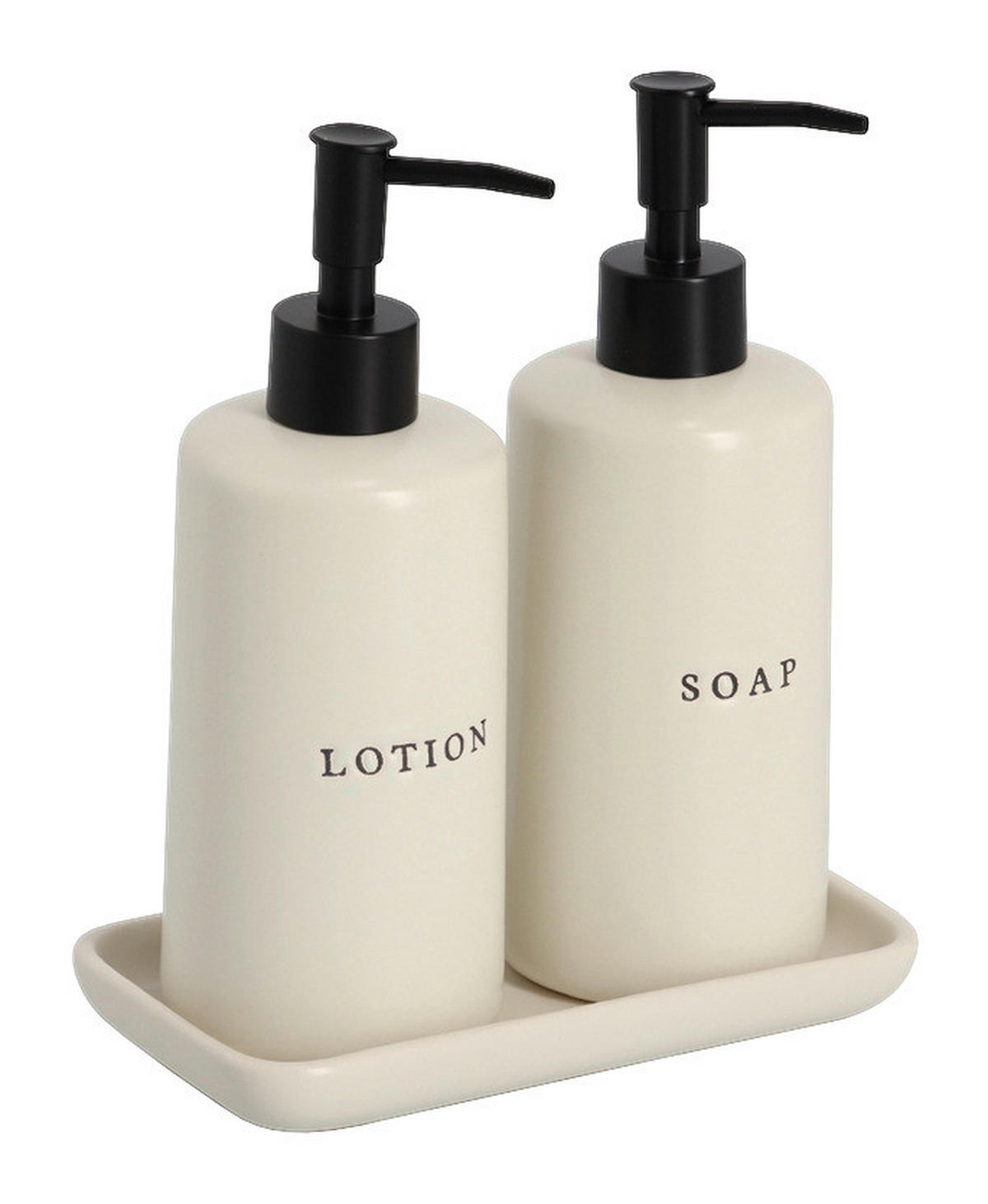 Seifenspender-Set creme Keramik B/H/L: ca. 9,5x21,5x18 cm 3er Pack Seifenspender-Set 3tlg. - creme (18,00/9,50/21,50cm) - Zeller