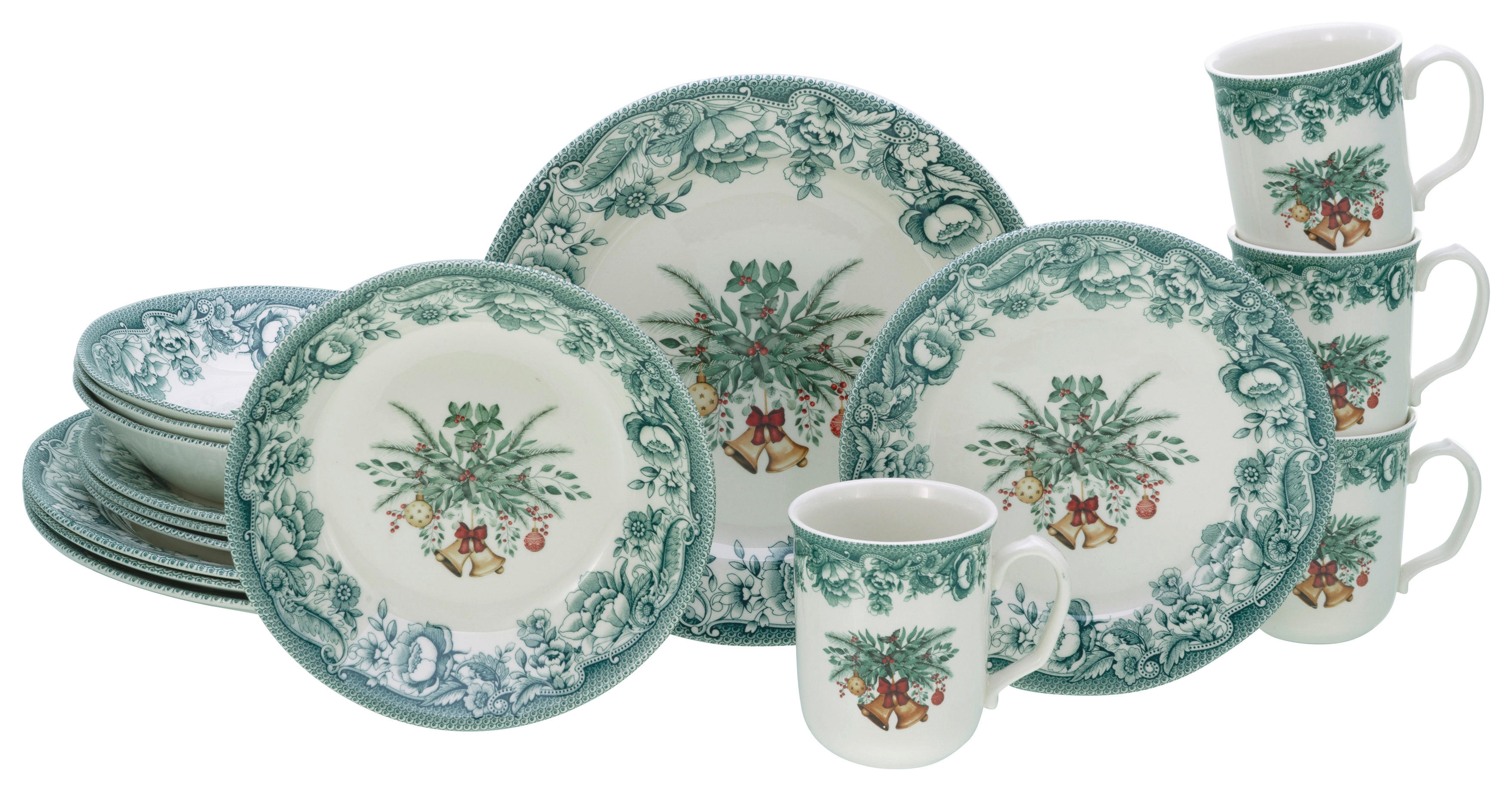 CreaTable Kombiservice Weihnachten grün Steingut 16 tlg. Weihnachten - grün - CreaTable