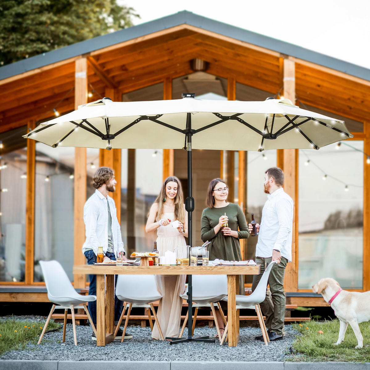 Outsunny Doppelseitiger Sonnenschirm beige Stahl B/H/L: ca. 150x219x295 cm Doppelseitiger_Sonnenschirm - beige (295,00/150,00/219,00cm) - Outsunny