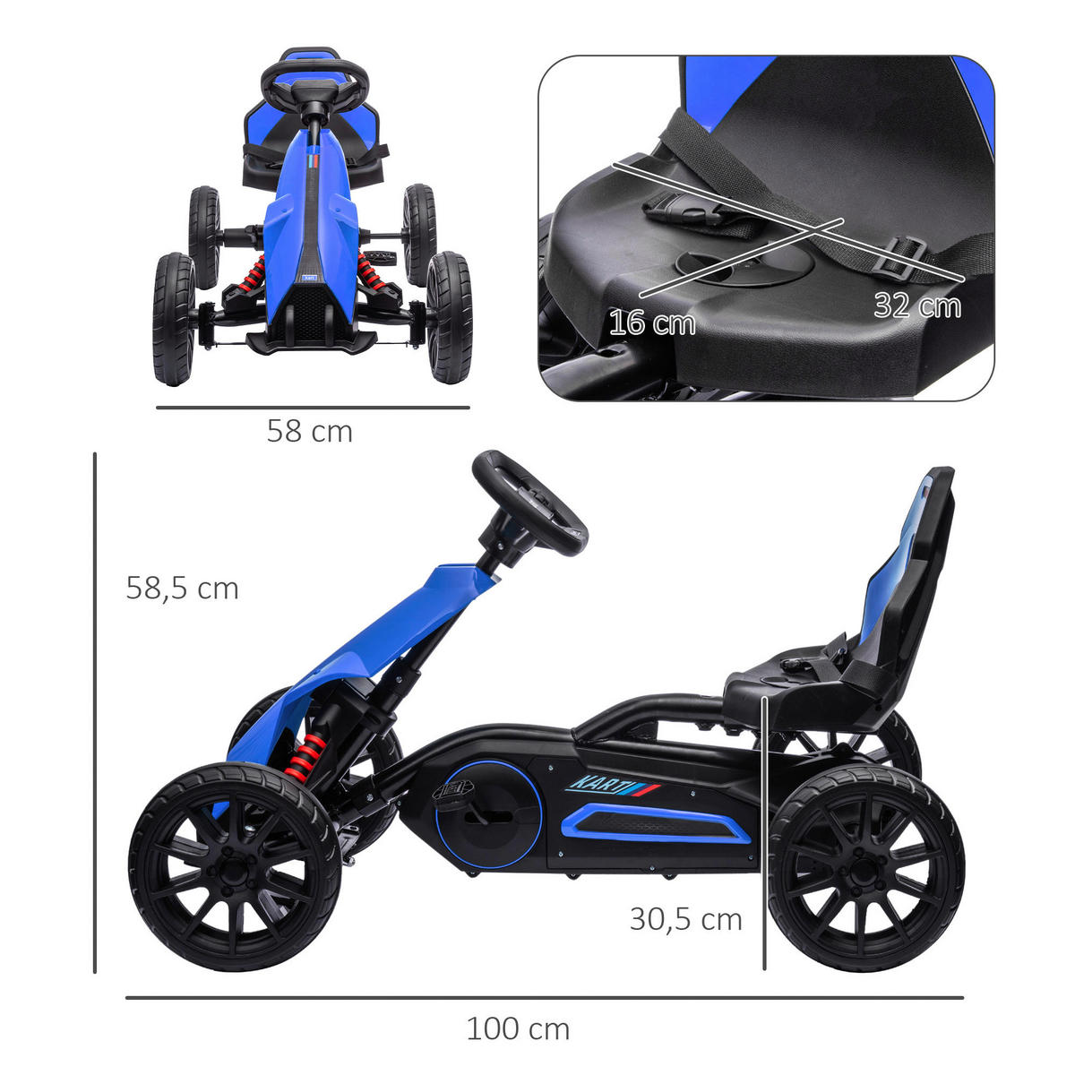 HOMCOM Go Kart blau B/H/L: ca. 58x58,5x100 cm Go Kart - blau (100,00/58,00/58,50cm) - HOMCOM