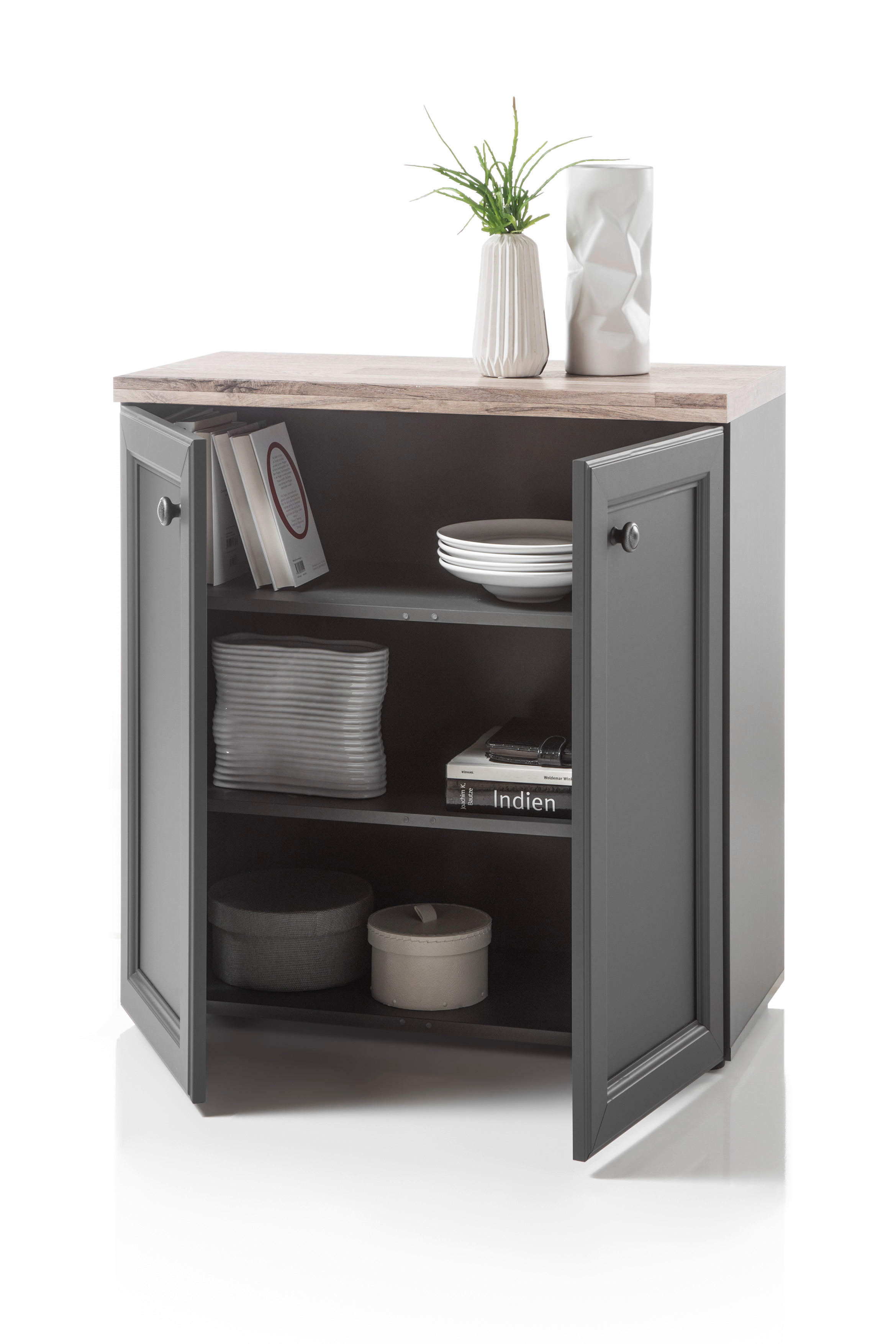 Kommode Toskana Timber Wood Nachbildung grau dunkel B/H/T: ca. 80x85x38 cm Toskana - grau (80,00/85,00/38,00cm)