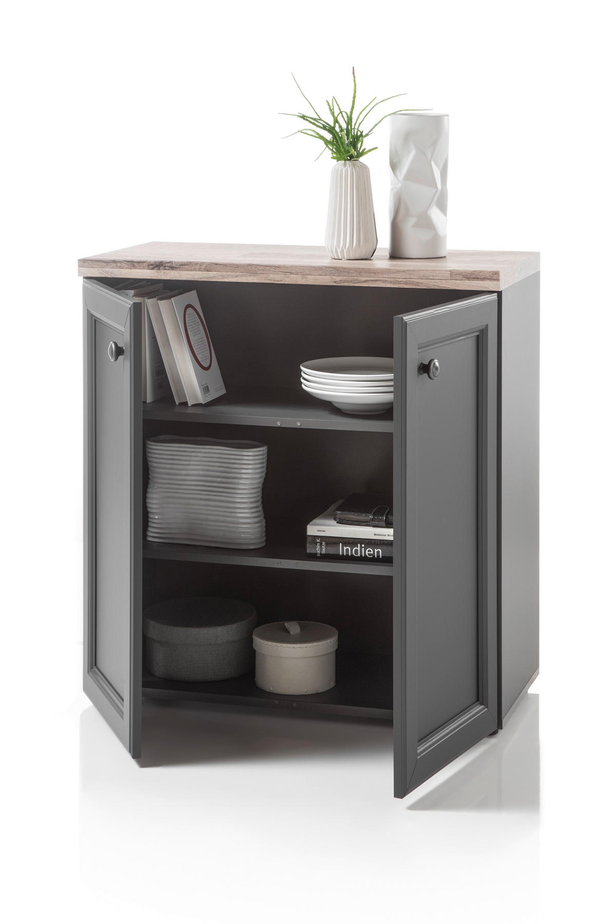 Kommode Toskana Timber Wood Nachbildung grau dunkel B/H/T: ca. 80x85x38 cm Toskana - grau (80,00/85,00/38,00cm)