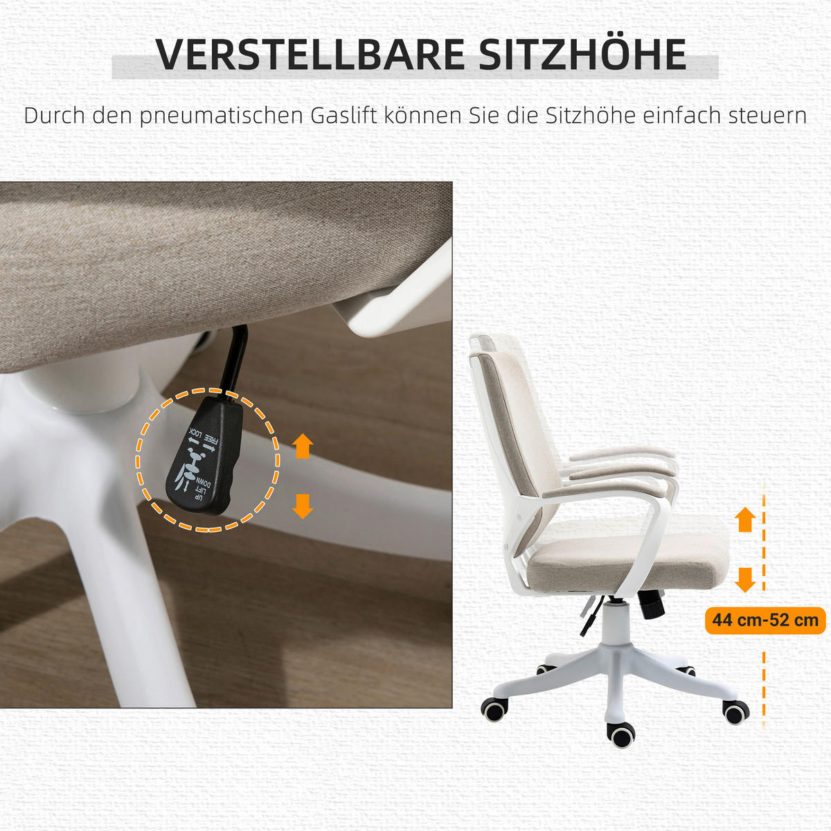 Drehstuhl 921-536BG beige weiß 921-536BG - beige/weiß (62,00/92,00/69,00cm) - Vinsetto