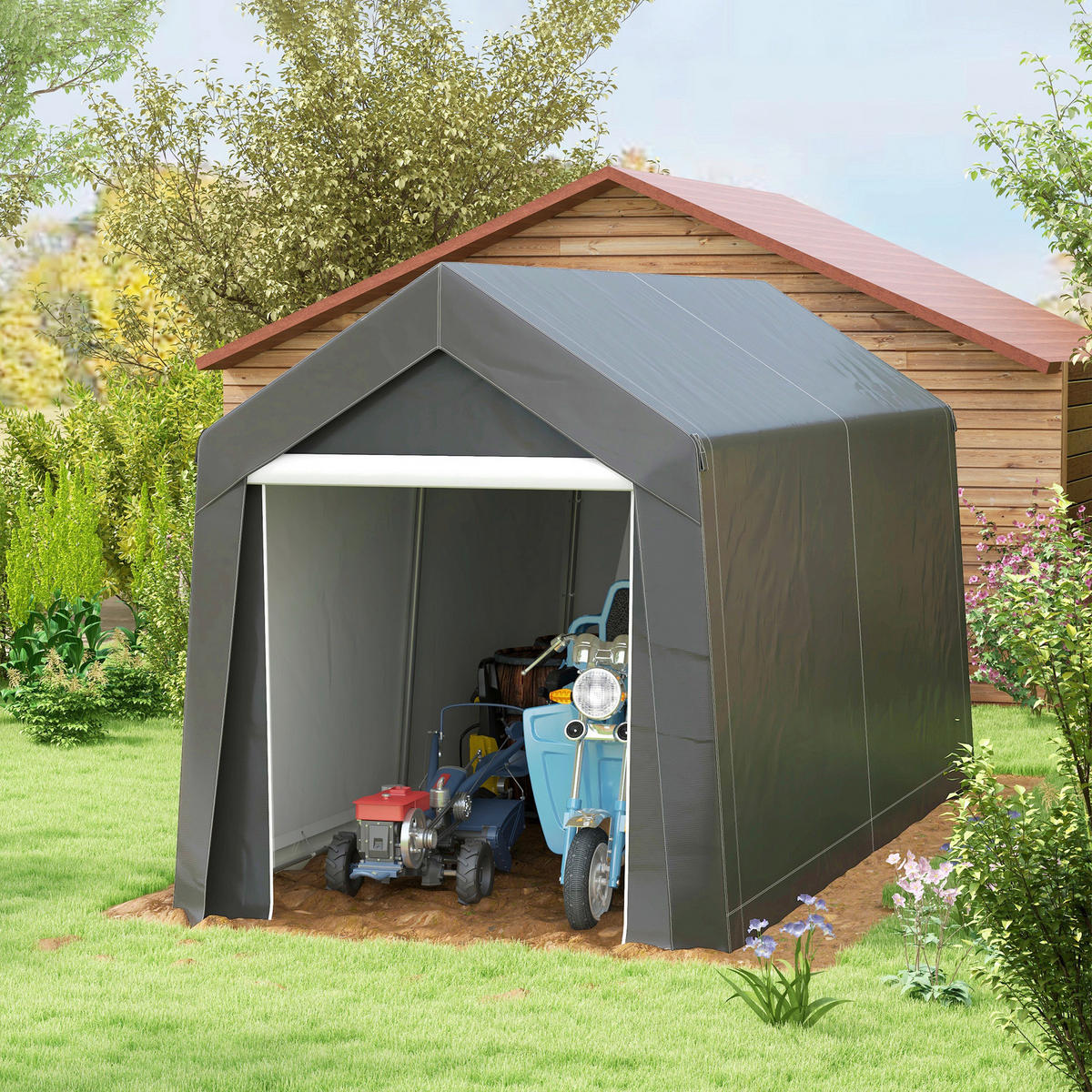 Outsunny Garagenzelt dunkelgrau Kunststoff B/H/L: ca. 360x235x210 cm Garagenzelt - dunkelgrau (210,00/360,00/235,00cm) - Outsunny