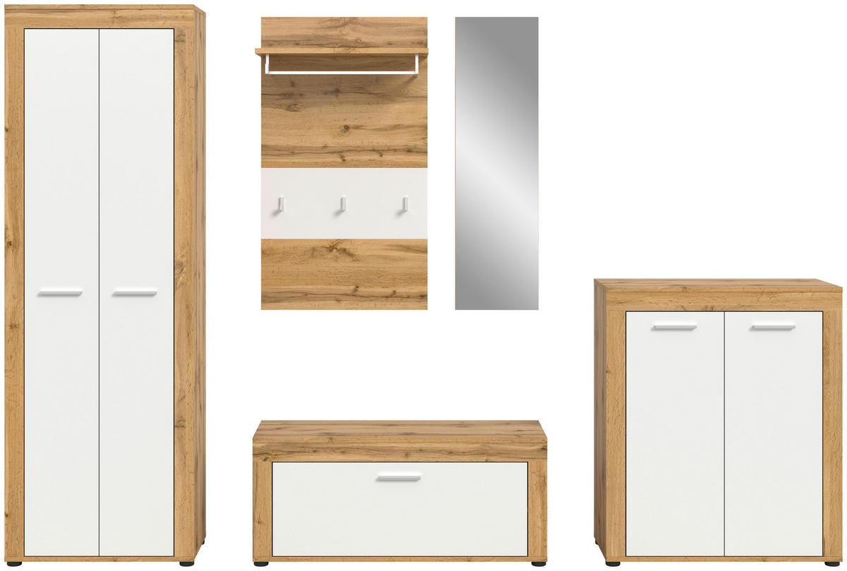 Garderobe JAM Eiche Wotan Nachbildung weiß B/H/T: ca. 185x191x35 cm JAM - Eiche/weiß (185,00/191,00/35,00cm) - xonox.home