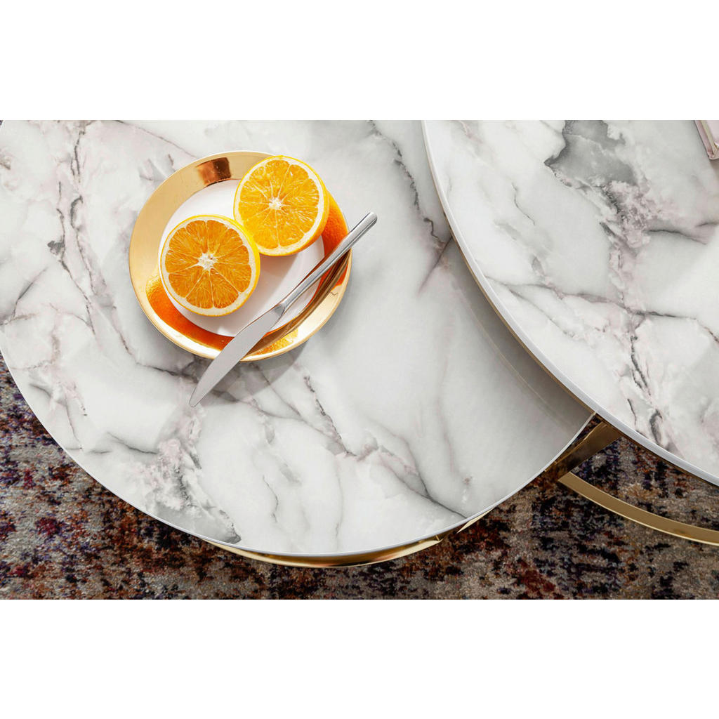 Thumbnail - Couchtisch 2er-Set weiß Marmor Optik gold lackiert