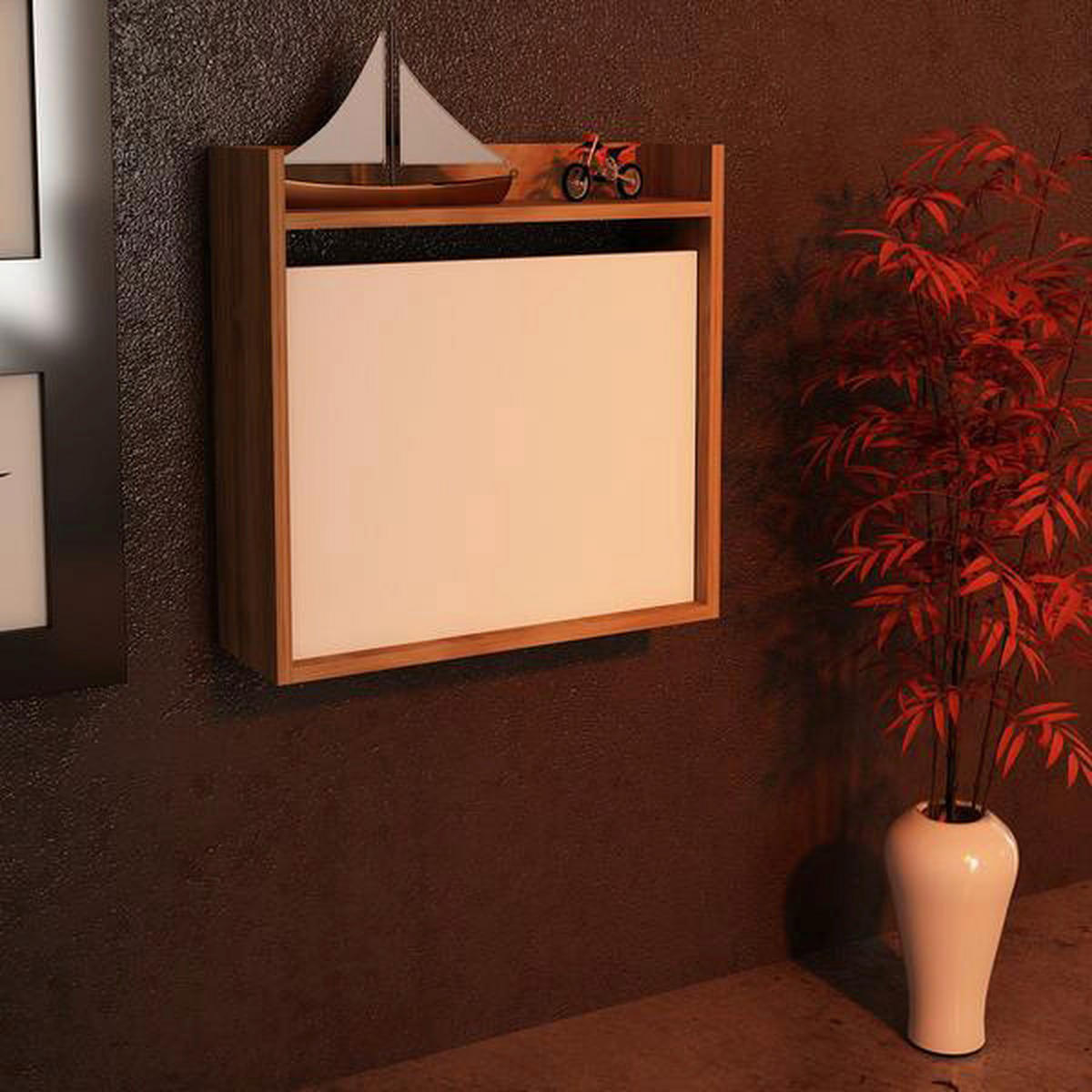 Schreibtisch Laptop weiß walnuss Nachbildung B/H/T: ca. 60x60x20 cm Laptop - weiß/walnuss (60,00/60,00/20,00cm) - moebel17