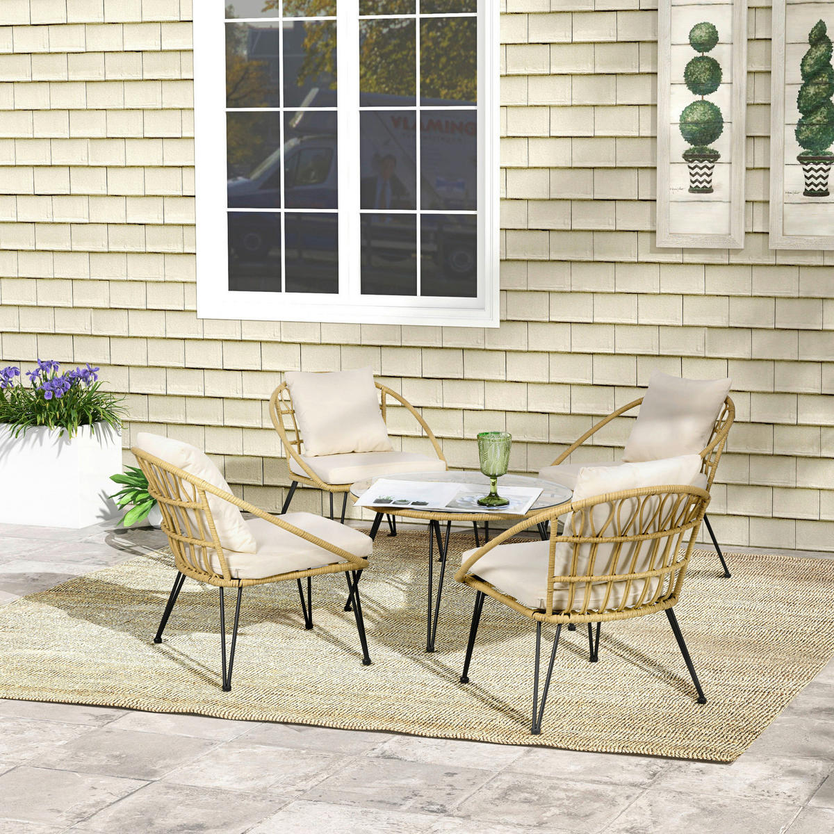 Outsunny Gartensitzgruppe 5tlg. beige Stahl B/H/L: ca. 82x50x82 cm Gartensitzgruppe 5tlg. - beige (82,00/82,00/50,00cm) - Outsunny