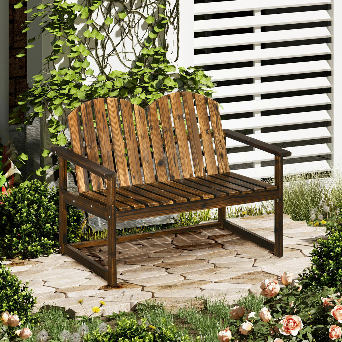 Outsunny Gartenbank grau Holz B/H/L: ca. 63x114x86 cm Gartenbank - grau (86,00/63,00/114,00cm) - Outsunny