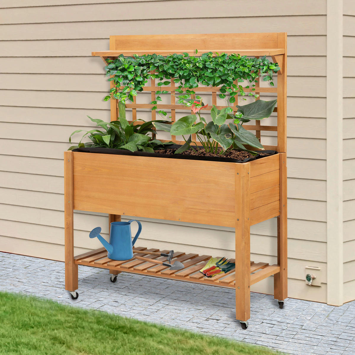 Outsunny Pflanztisch hellbraun B/H/L: ca. 40x135x105 cm Gärtnertisch 845-475 - hellbraun (105,00/40,00/135,00cm) - Outsunny