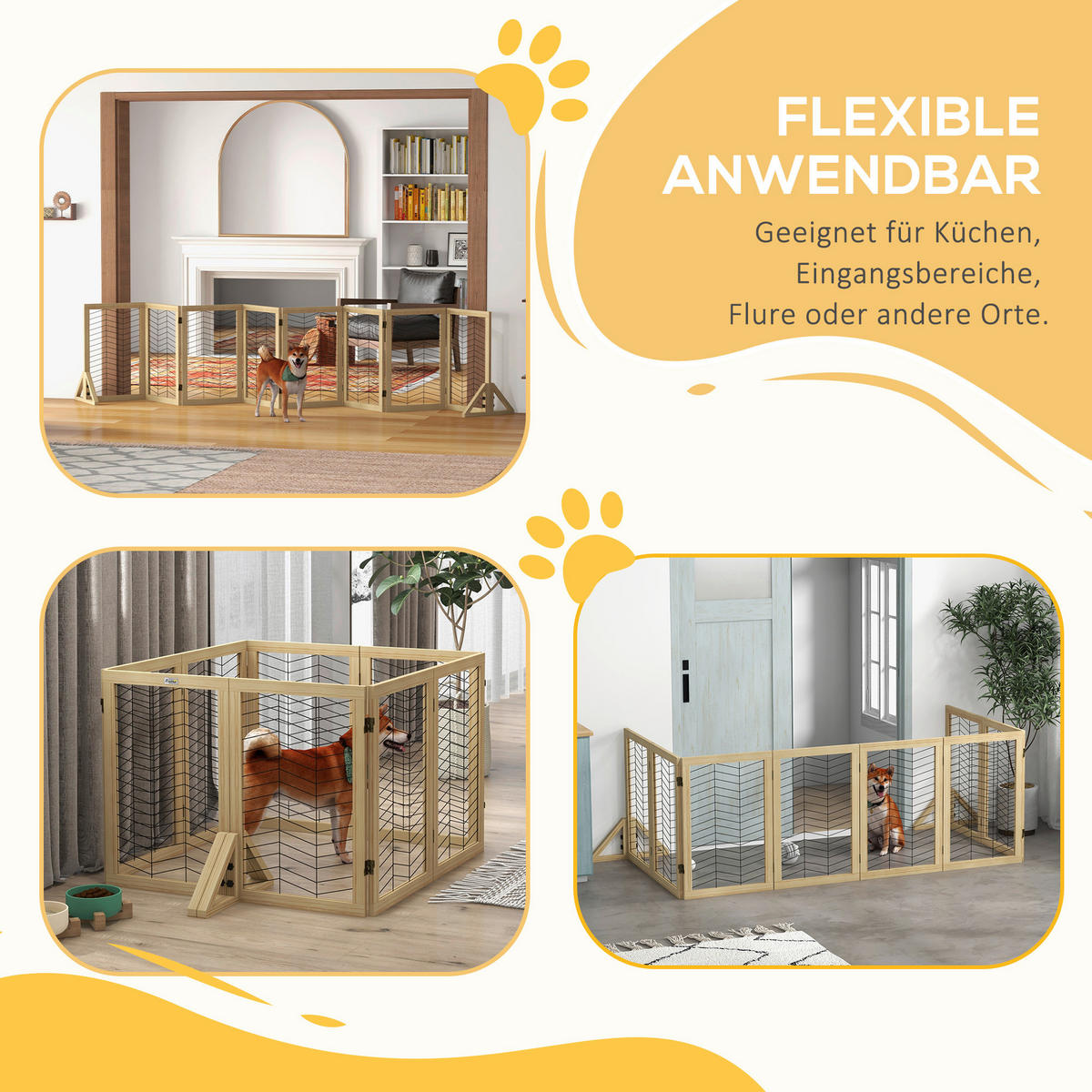 PawHut Hunde-Zubehör natur Edelstahl B/H/L: ca. 44x375x70 cm Hundetürgitter - natur (70,00/44,00/375,00cm) - PawHut