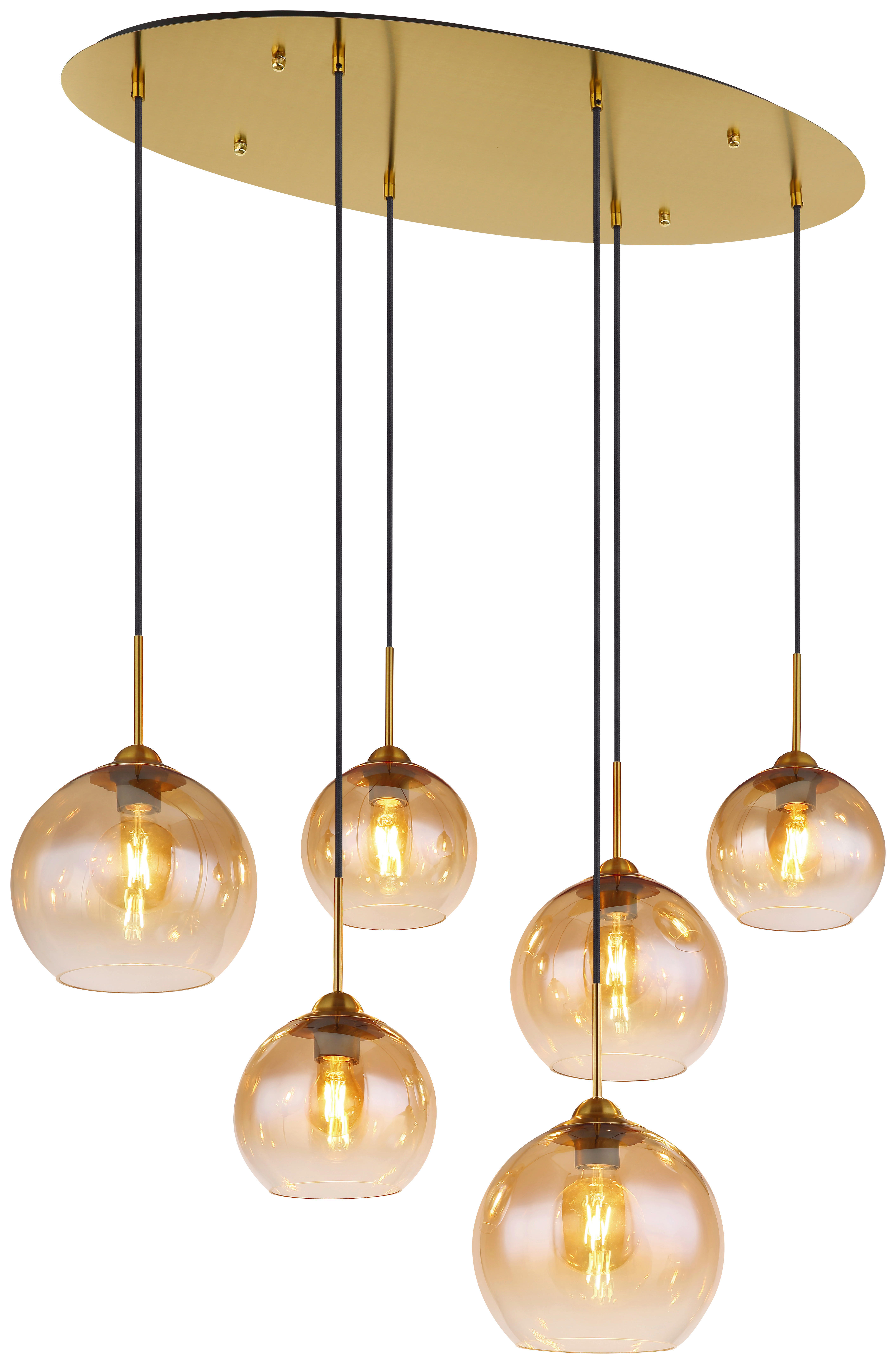 GLOBO Pendelleuchte JAMESSA 15788-6H amber messing Metall B/H/L: ca. 47,5x150x97,5 cm E27 6 Brennstellen JAMESSA - messing/amber (97,50/47,50/150,00cm) - GLOBO