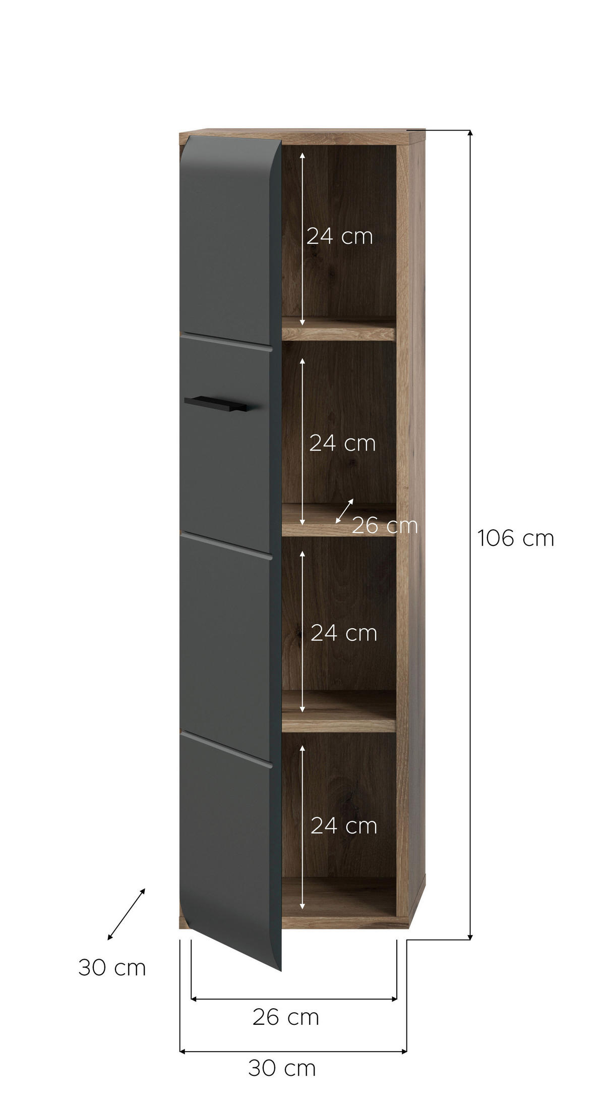 Stauraumelement Ice Nox Oak Nachbildung schwarz matt B/H/T: ca. 30x106x30 cm Ice - schwarz (30,00/106,00/30,00cm) - xonox.home