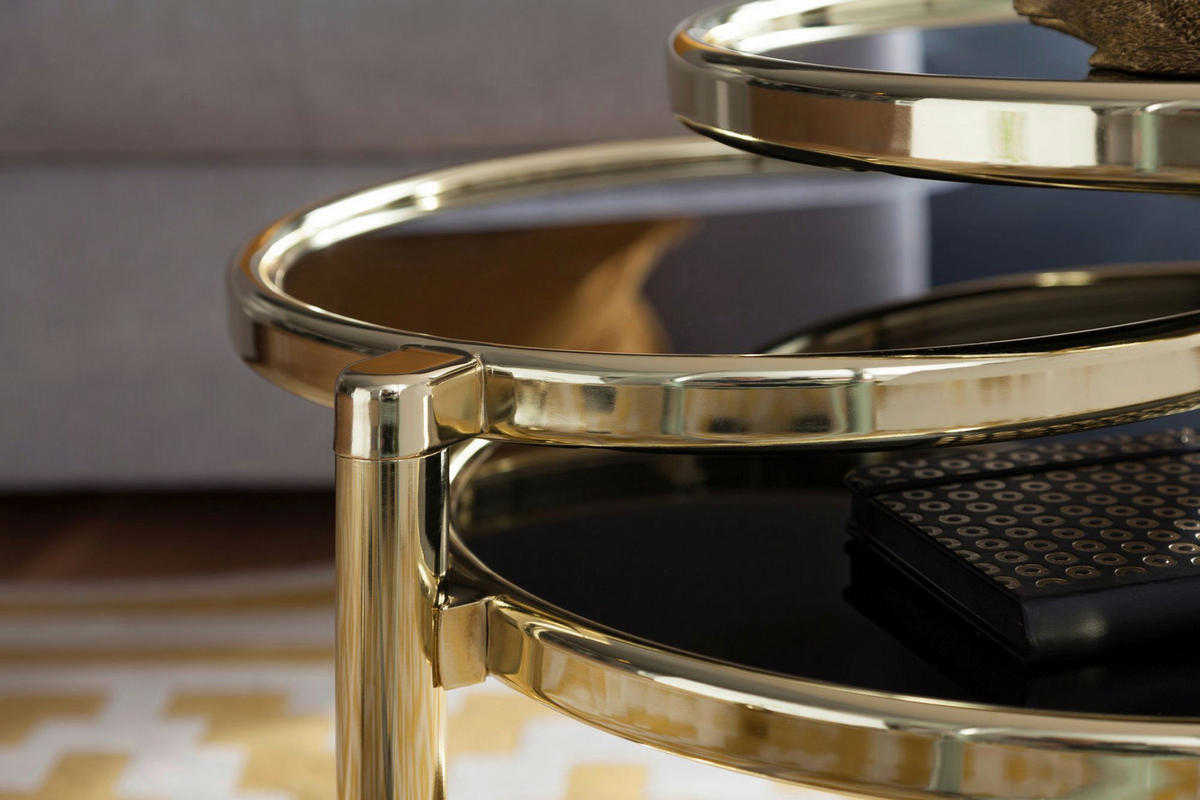 Couchtisch schwarz gold lackiert B/H/T: ca. 58x43x58 cm Couchtisch - gold/schwarz (58,00/43,00/58,00cm) - Wohnling