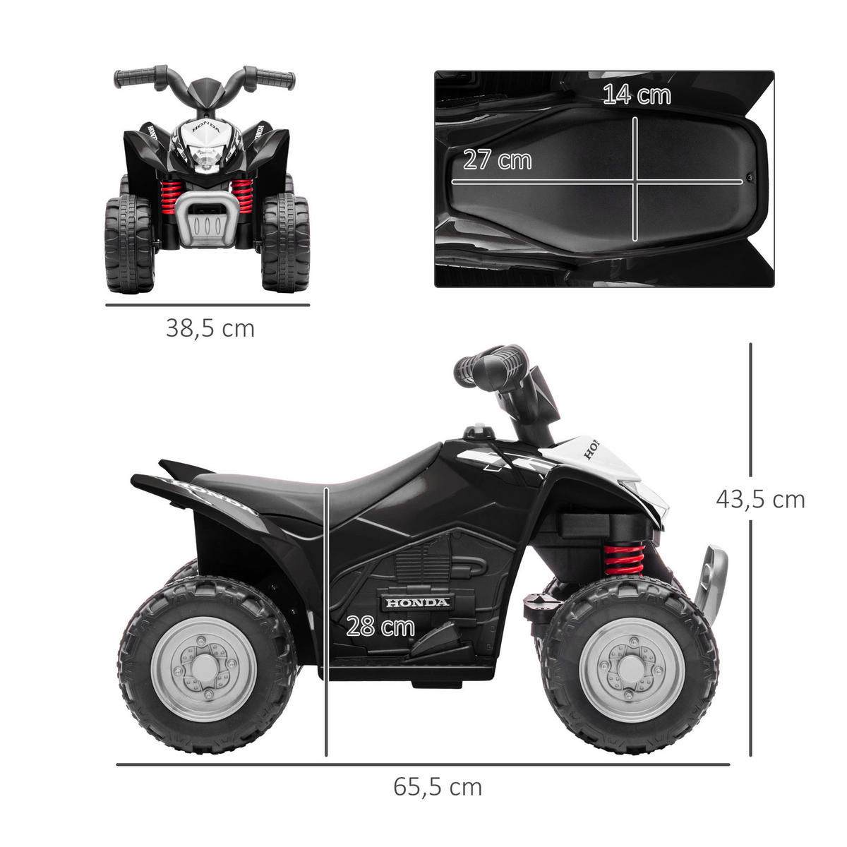 AIYAPLAY Kinderauto schwarz B/H/L: ca. 38,5x65,5x43,5 cm Kinderquad - schwarz (43,50/38,50/65,50cm) - AIYAPLAY