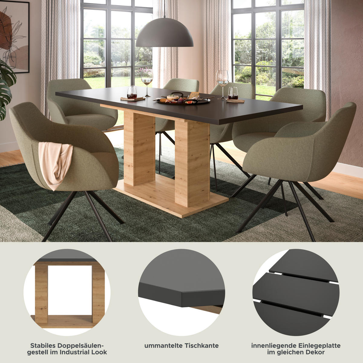 Esstisch MOTION grau Artisan Nachbildung B/H/T: ca. 150x76x90 cm MOTION - grau (150,00/76,00/90,00cm) - xonox.home