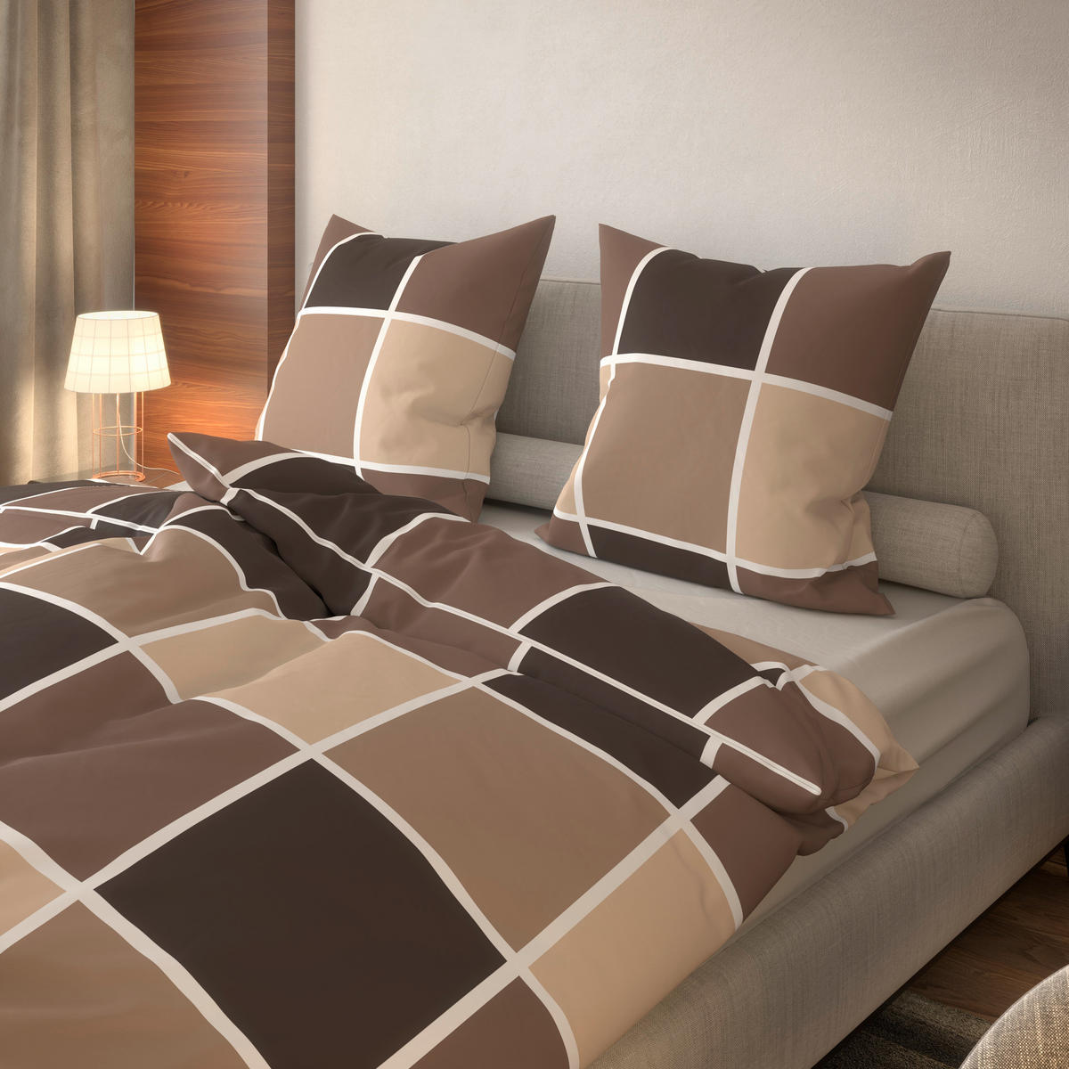 Microfaser Bettwäsche Bettwäsche_Microfaser Karo - braun (135,00/200,00cm)