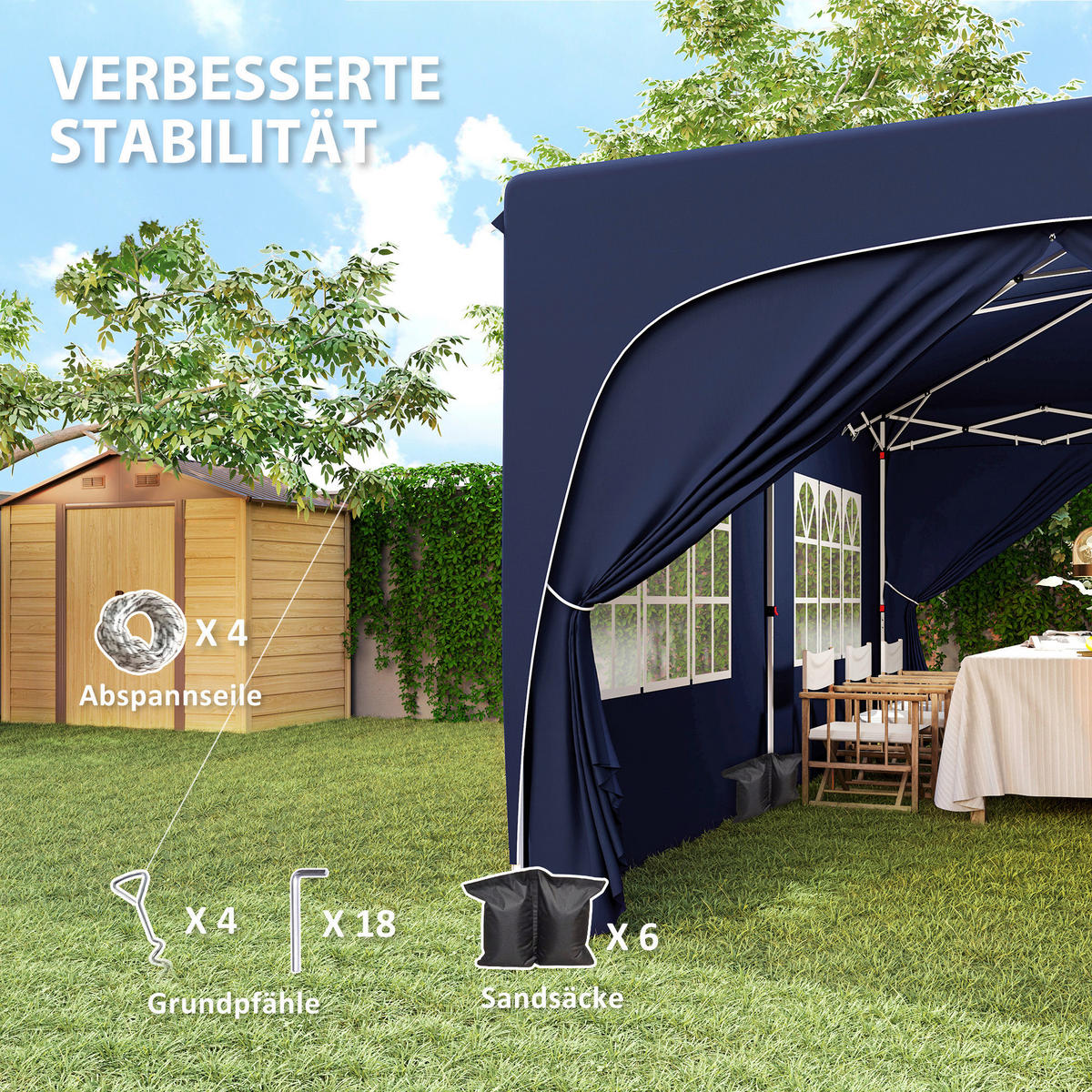 Outsunny Pavillon blau Polyester B/H/L: ca. 300x270x597 cm Pavillon - blau (597,00/300,00/270,00cm) - Outsunny