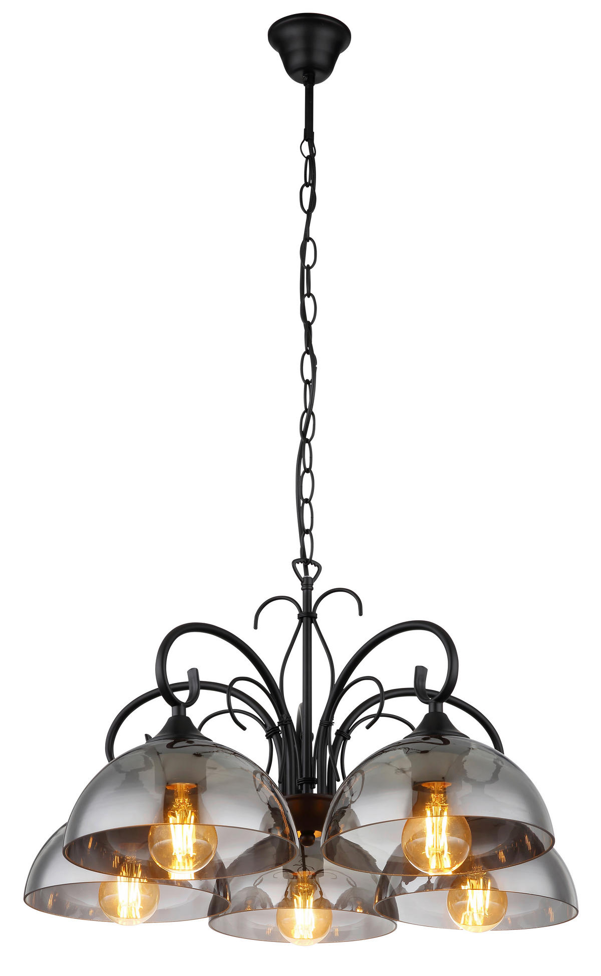 GLOBO Pendelleuchte schwarz Metall H/D: ca. 120x56 cm E27 5 Brennstellen COTTAGE - schwarz (56,00/120,00cm) - GLOBO