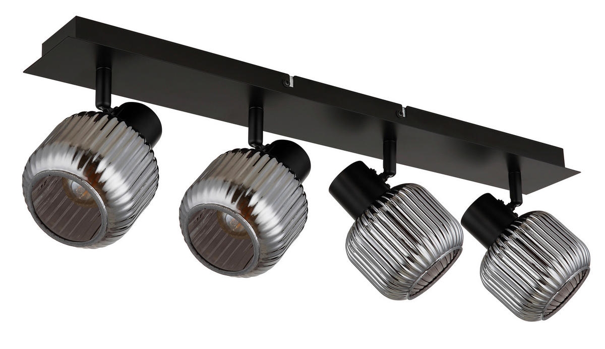 GLOBO Spot TOM 80500408 Rauch schwarz Glas Metall B/H/L: ca. 69,5x13,7x9,8 cm E14 4 Brennstellen TOM - schwarz/Rauch (9,80/69,50/13,70cm) - GLOBO