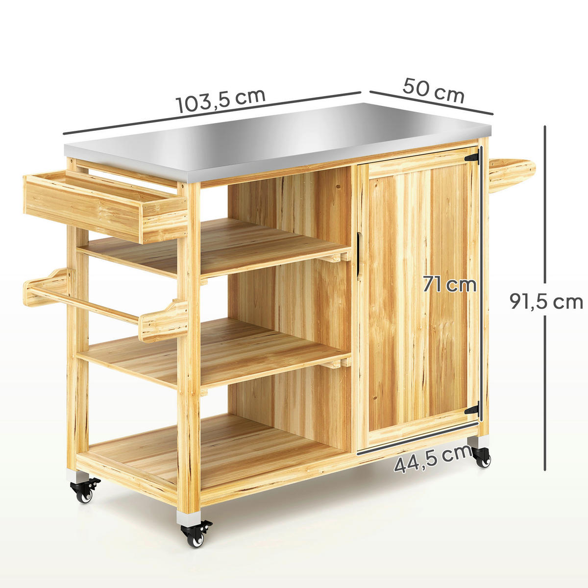 Outsunny Grillwagen Holz B/H/L: ca. 50x91,5x134,5 cm Grillwagen - natur (134,50/50,00/91,50cm) - Outsunny