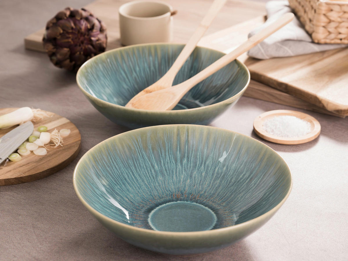 CreaTable Salatschüssel-Set Sea Breeze grün Steinzeug Sea Breeze - grün - CreaTable