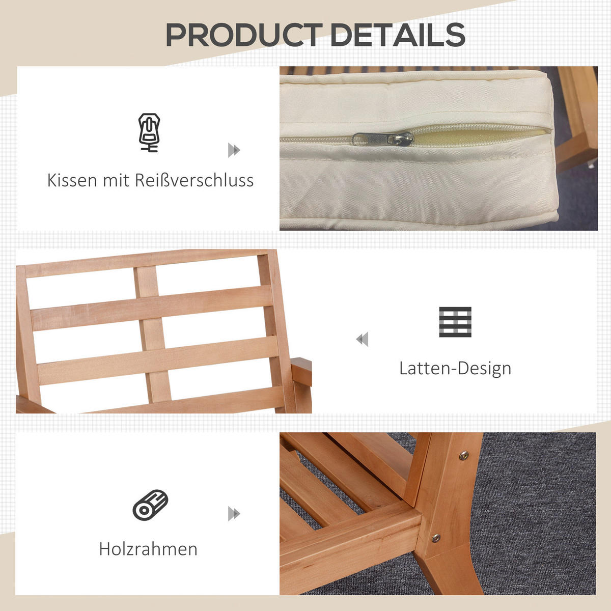 Outsunny Gartenstühle mit Kissen beige Holz B/H/L: ca. 77,5x74,5x66 cm Gartenstühle_mit_Kissen - beige/braun (66,00/77,50/74,50cm) - Outsunny