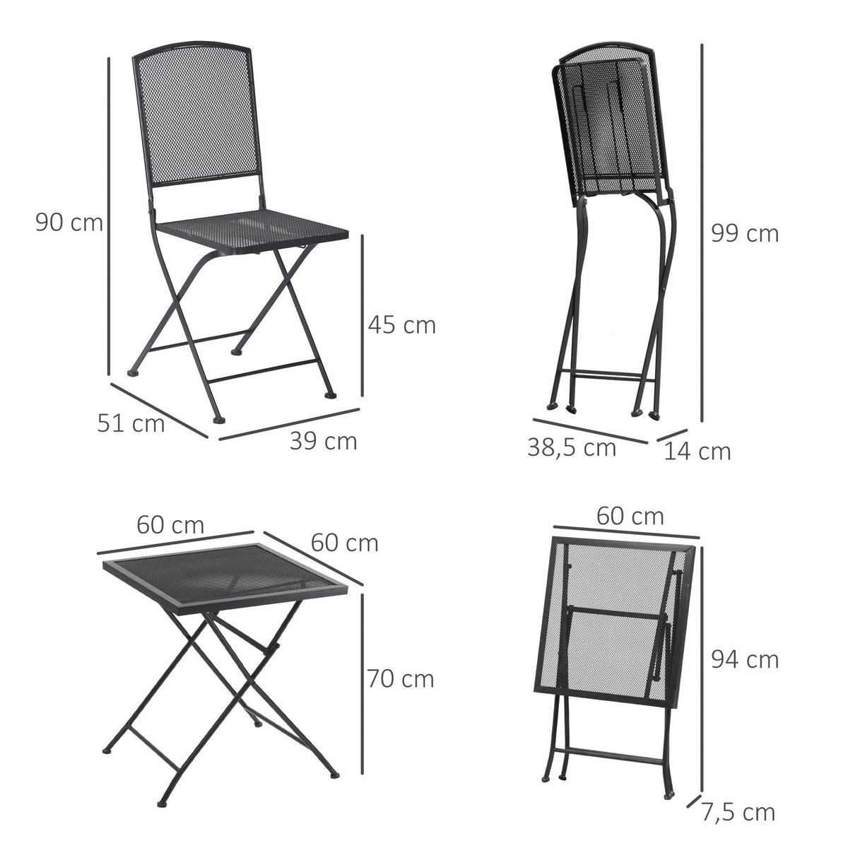 Outsunny Balkonset schwarz Metall B/H/L: ca. 60x70x60 cm Balkonset - schwarz (60,00/60,00/70,00cm) - Outsunny
