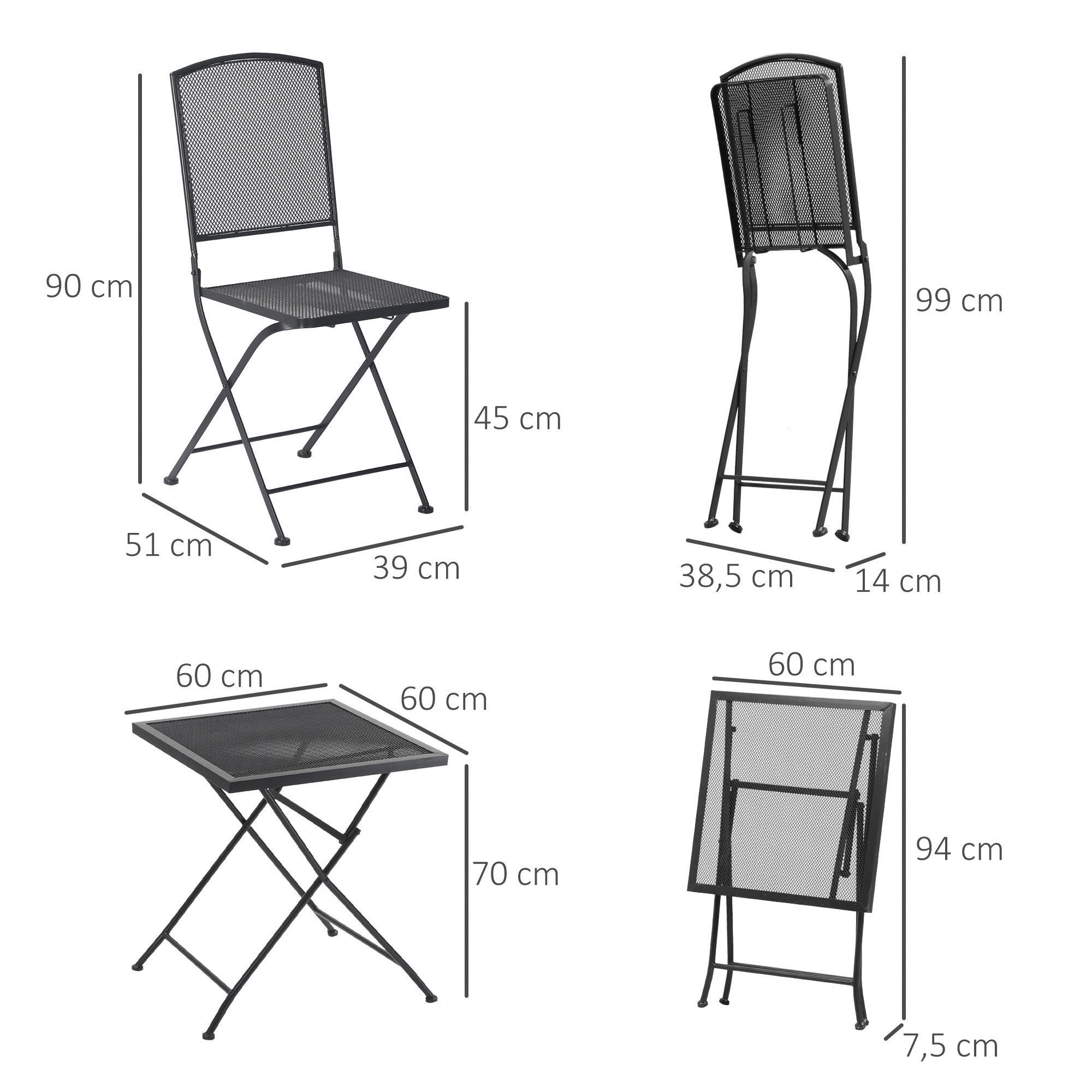 Outsunny Balkonset schwarz Metall B/H/L:...