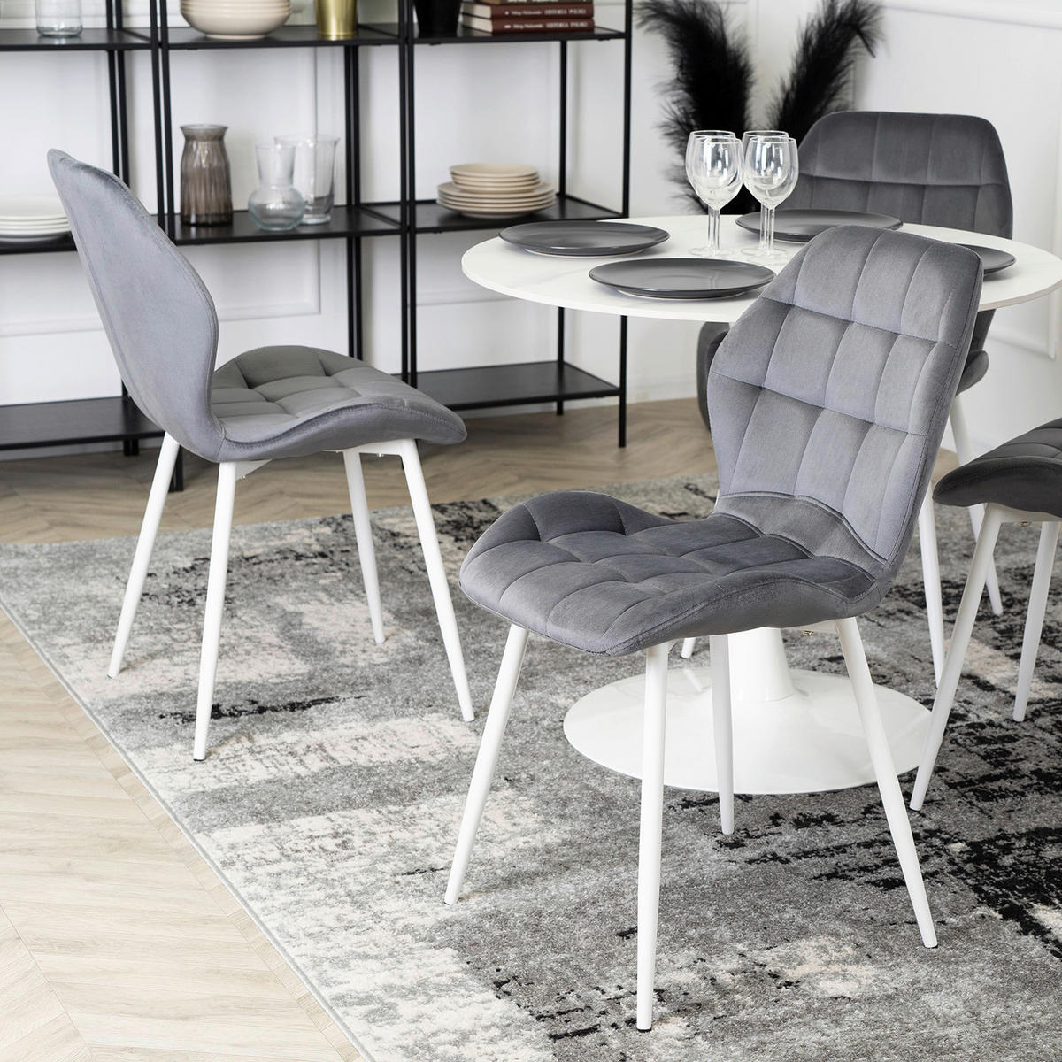 Stuhl LUCKY grau weiß Velourstoff B/H/T: ca. 47x86x58 cm LUCKY - weiß/grau (47,00/86,00/58,00cm) - WIPMEB