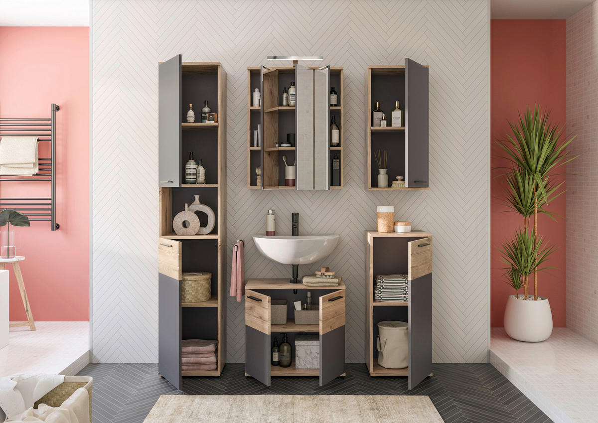 Badezimmer-Set MASON Nox Oak Nachbildung edles Basaltgrau Nachbildung B/H/T: ca. 60x190x34 cm MASON - edles Basaltgrau (60,00/190,00/34,00cm) - xonox.home