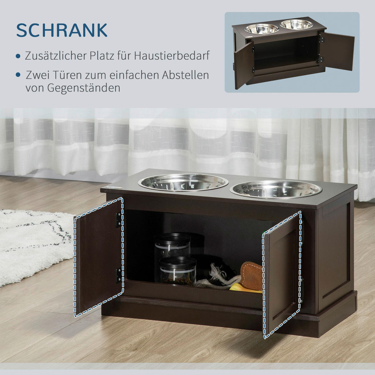 PawHut Hundenapf kaffee MDF B/H/L: ca. 30x34x60 cm Hundenapf - kaffee (60,00/30,00/34,00cm) - PawHut
